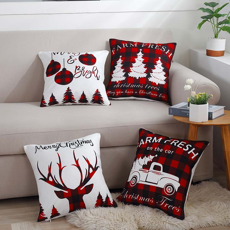 Red Black Plaid Christmas Pillow